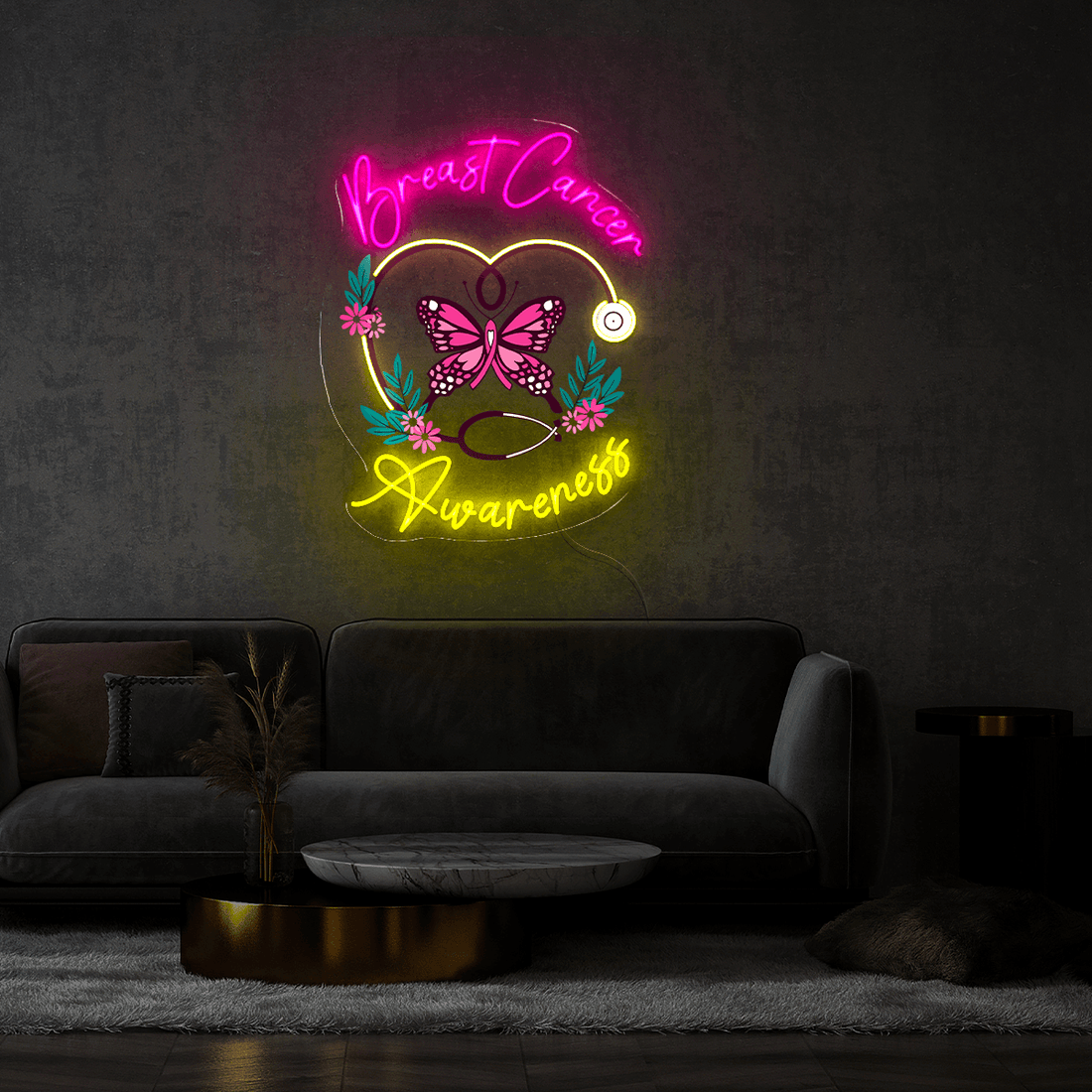 Breast Cancer Awareness with Butterfly Artwork Led Neon Sign
