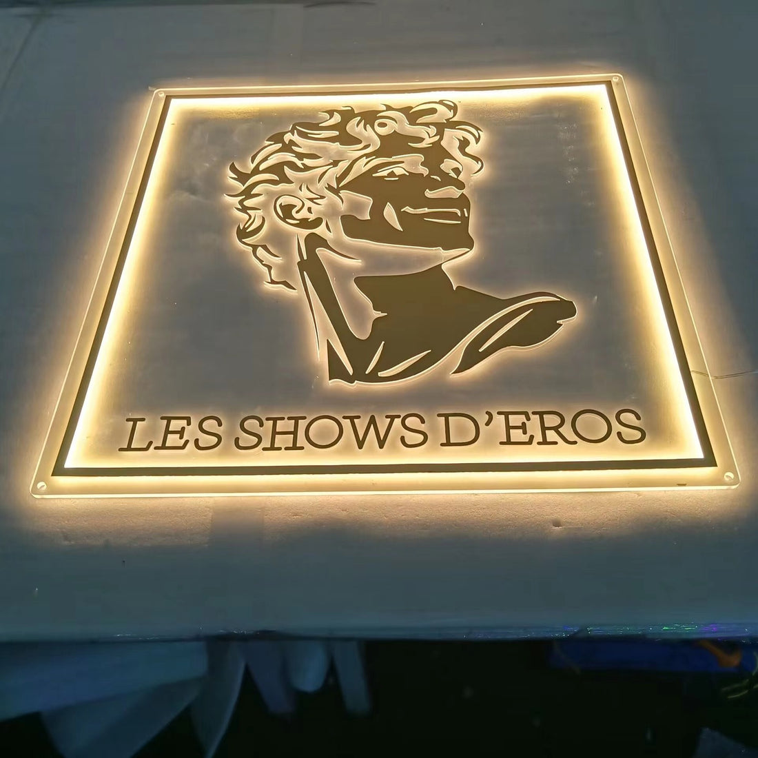 Luxury LED Backlit Acrylic Sign - Les Shows d'Éros Artistic Branding Signage for Salons, Bars & Studios
