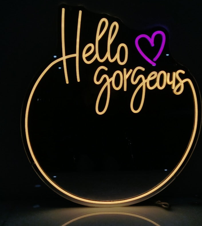 Hello Gorgeous Neon Sign Neon Mirror with Light Makeup Mirror Wall Decor Mirror Light