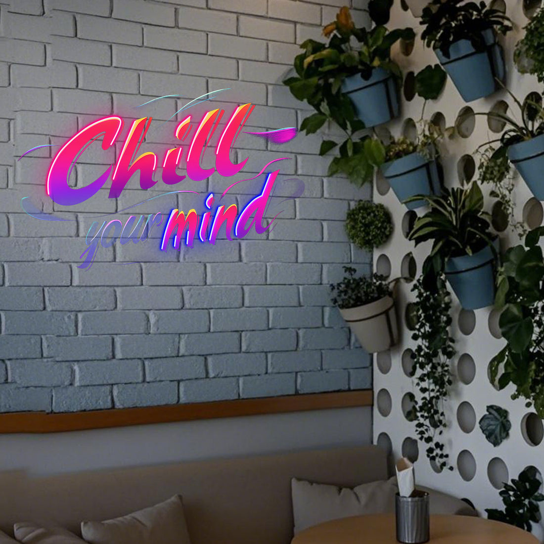 Custom LED Neon Sign Chill Your Mind Text Wall Light Gradient Color Font for Meditation Room Cafe Home Decor Gift