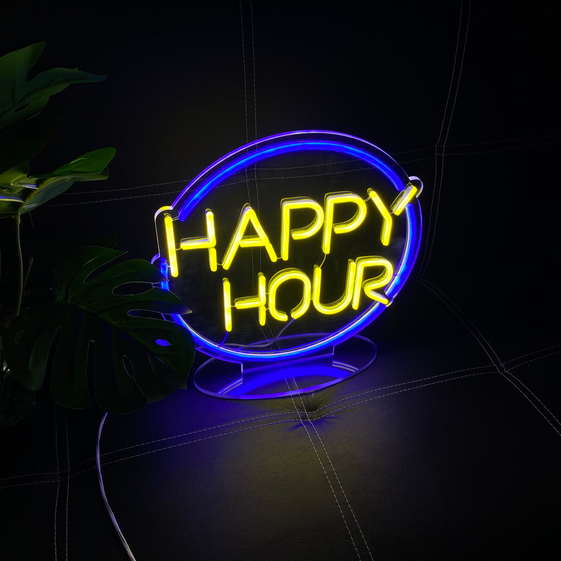 Happy Hour Themed Neon Sign for Bars and Lounges Perfect for Social Gatherings Relaxation and Casual Hangouts