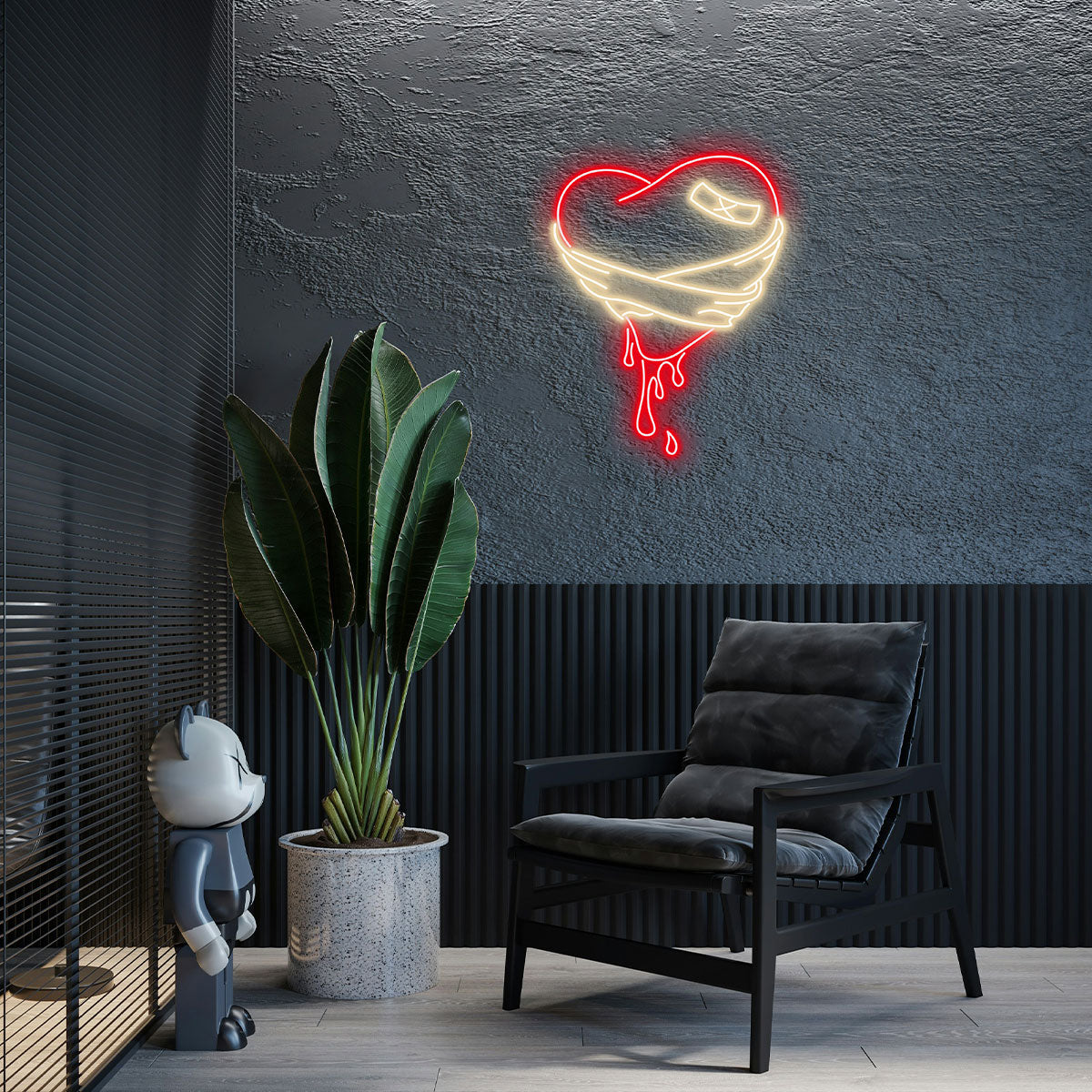 Heart with Bandage Neon Sign, Romantic Healing Love Theme Decor, LED Light, Art Bedroom Gift, Symbolic Cute Accent, Room Ornament