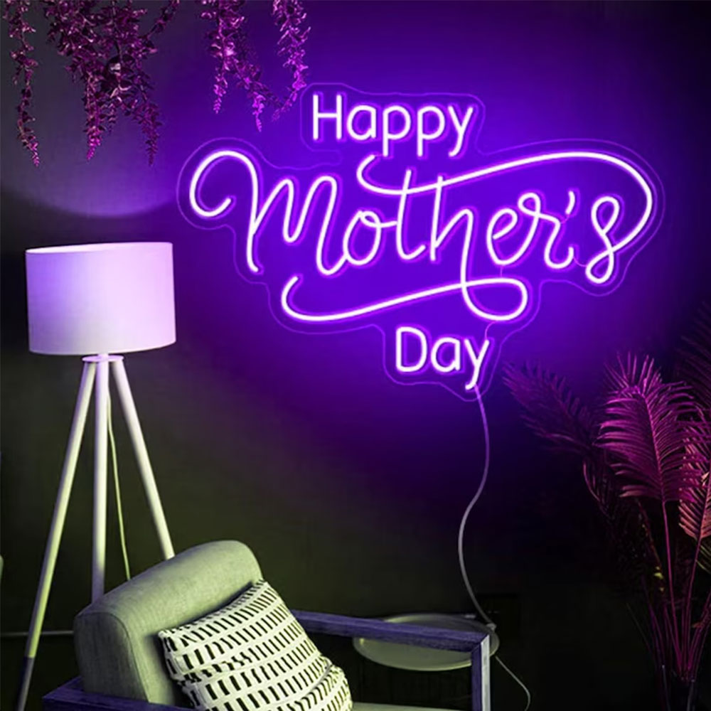 Happy Mother's Day Custom Neon Sign - Personalized LED Light Gift for Mom, Wall Decor for Mother's Day Celebration