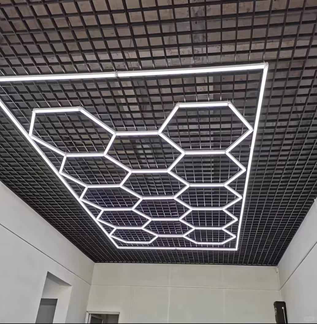 Modular 14-Hole Hex LED Ceiling Light Hexagon Honeycomb Light – Bright, Sleek & Easy to Install for Garage, Workshop & Office