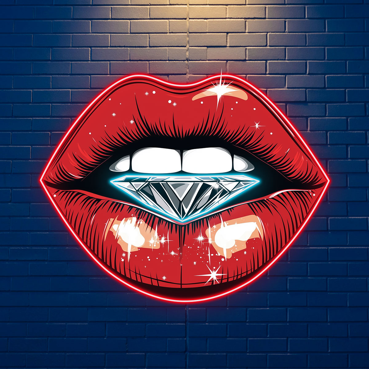 Romantic Diamond Lips Neon Light Sign, Ideal for Makeup Room, Selfie Wall, Love Decor, Lounge, Café, Boutique, Nightclub, Wedding, Anniversary