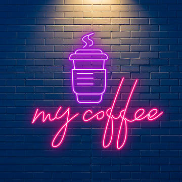 Purple Pink "my coffee" LED Neon Light Sign for Coffee Bar Wall Decor, Aesthetic Custom Gift for Coffee Lovers, Home Kitchen Art