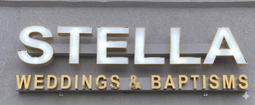 Front-lit channel letters with gold metallic returns
Gold metallic non-illuminated
Mounted on gray raceway