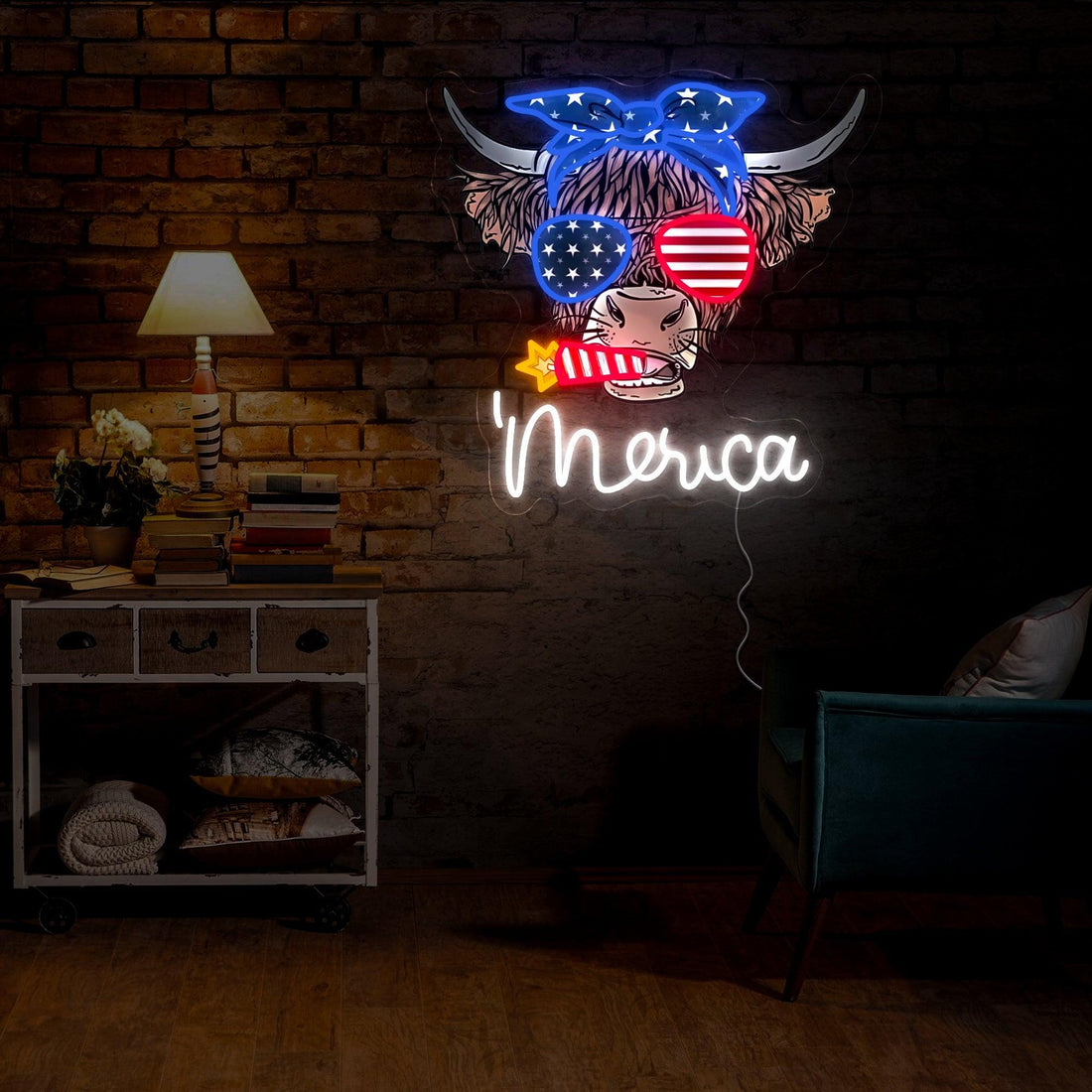 Cow Funny 4th Of July Artwork Neon Sign