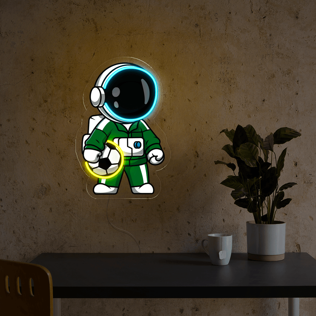 Astronaut Playing Soccer Ball Artwork Led Neon Sign