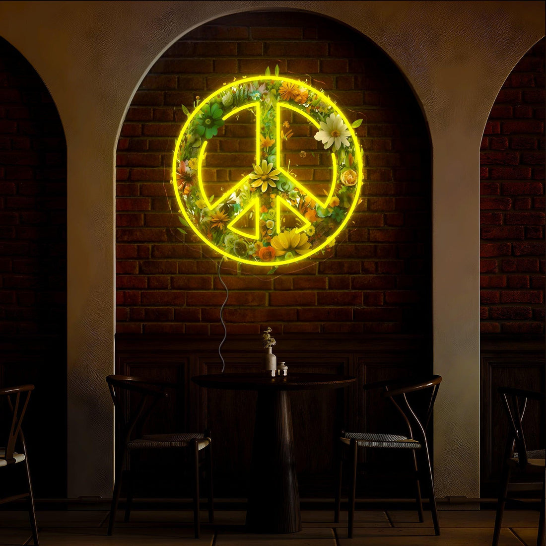 Peace Sign Flower Artwork Led Neon Sign