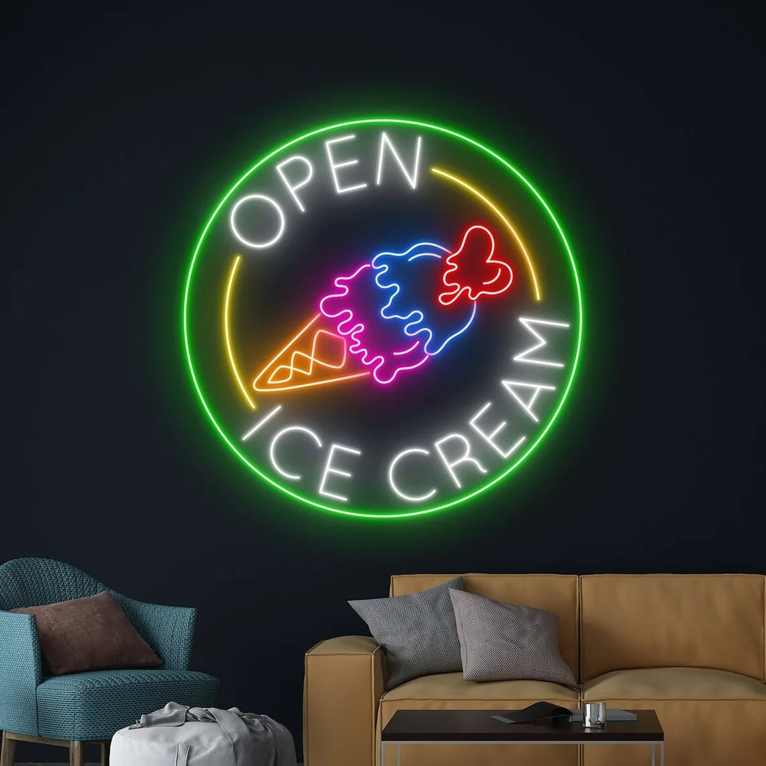 Ice Cream Open Neon Sign Ice Cream Cone Neon Sign Ice Cream Shop Neon Sign Food Coffee Shop Decor Wall Art