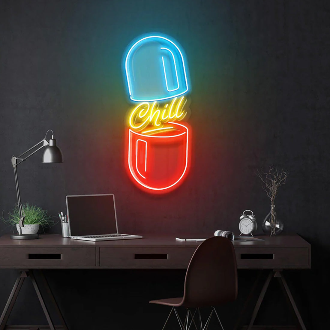 Chill Pill Neon Sign - Fun LED Wall Light for Bedroom, Dorm, Game Room, Aesthetic Room Decor