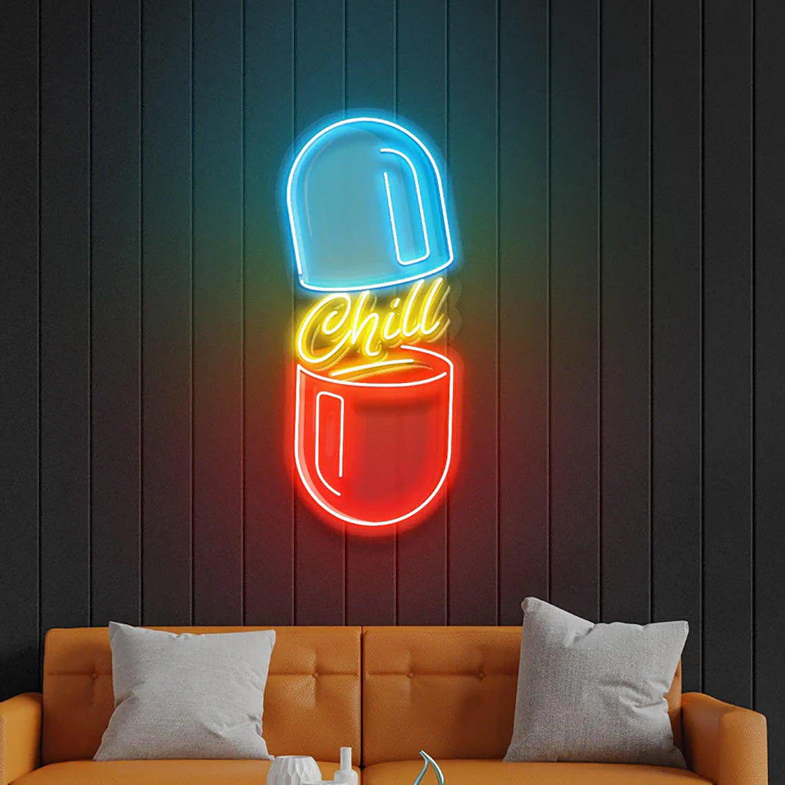 Chill Pill Neon Sign - Fun LED Wall Light for Bedroom, Dorm, Game Room, Aesthetic Room Decor