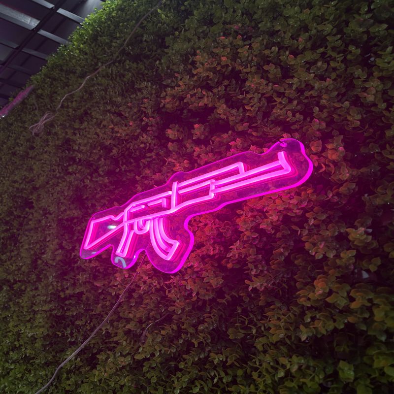 Pink Machine Gun Neon Sign - Bold LED Wall Light for Bedroom, Game Room, Club or Streetwear-Inspired Decor