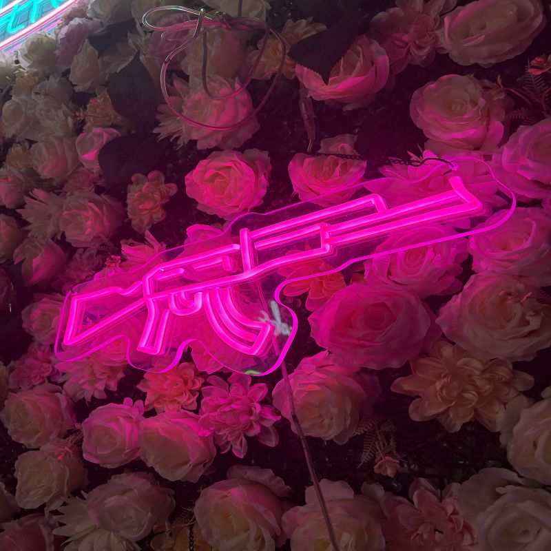Pink Machine Gun Neon Sign - Bold LED Wall Light for Bedroom, Game Room, Club or Streetwear-Inspired Decor