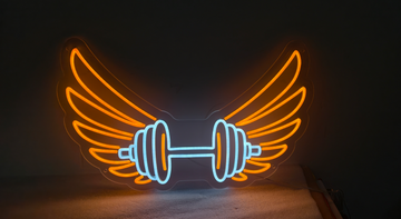 Dumbbell with Wings LED Neon Sign, Gym Decor Acrylic Backboard