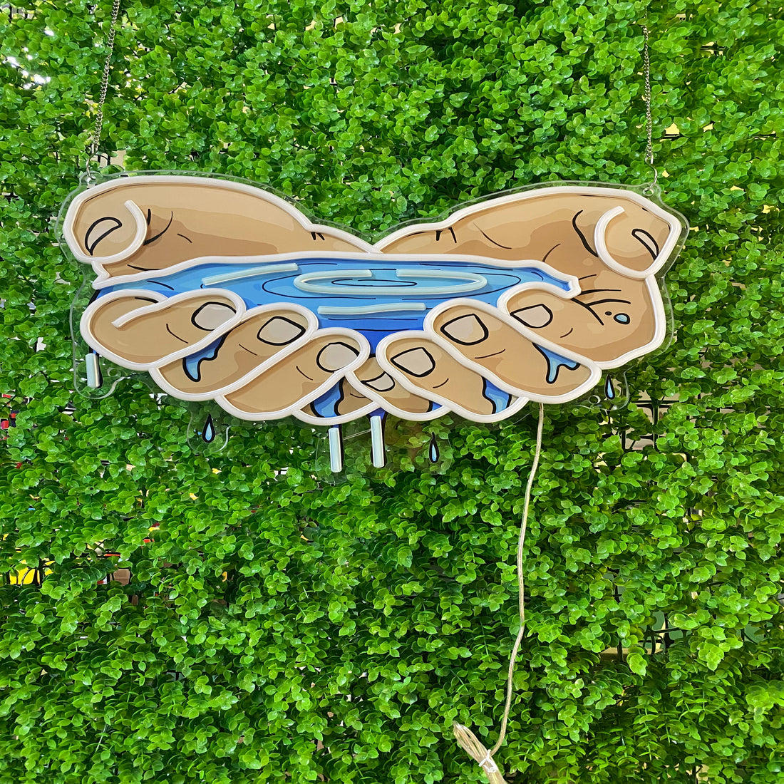 Custom Hand-Shaped LED Neon Sign for Home Decor – Water-Themed Wall Art Decoration