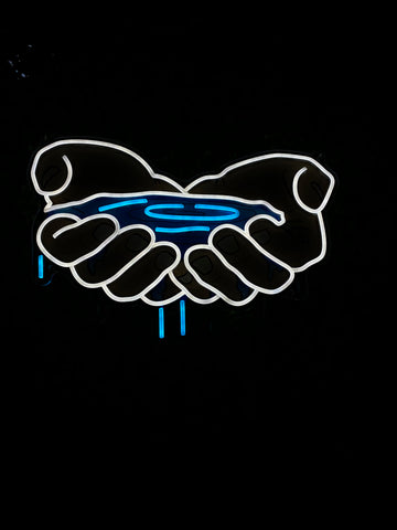 Custom Hand-Shaped LED Neon Sign for Home Decor – Water-Themed Wall Art Decoration