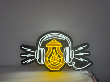 Headphone & Oil Lamp LED Neon Sign, Acrylic Backboard