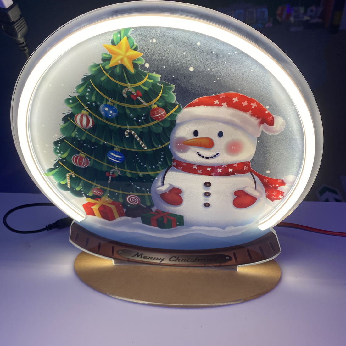 Snowman & Christmas Tree Crystal Ball Neon Light - Festive Holiday Decor, Magical Winter Scene, Perfect Gift for Christmas Home Decor