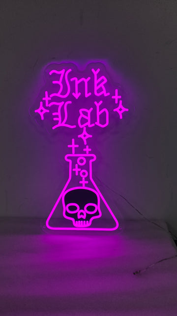 Ink Lab LED Neon Sign, Conical Flask & Skull Design Acrylic Backboard