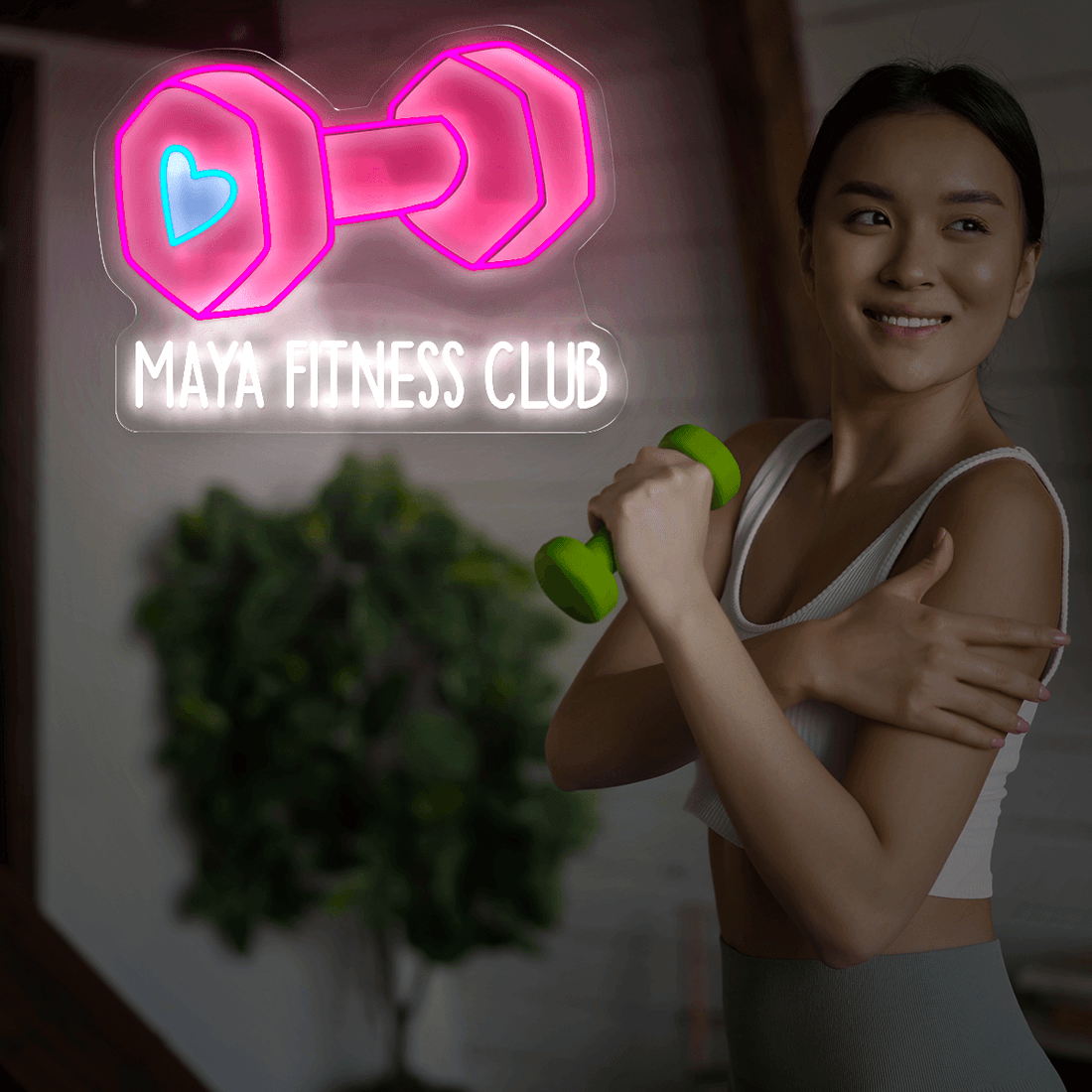Personalized Pink Dumbbell Artwork Neon Sign