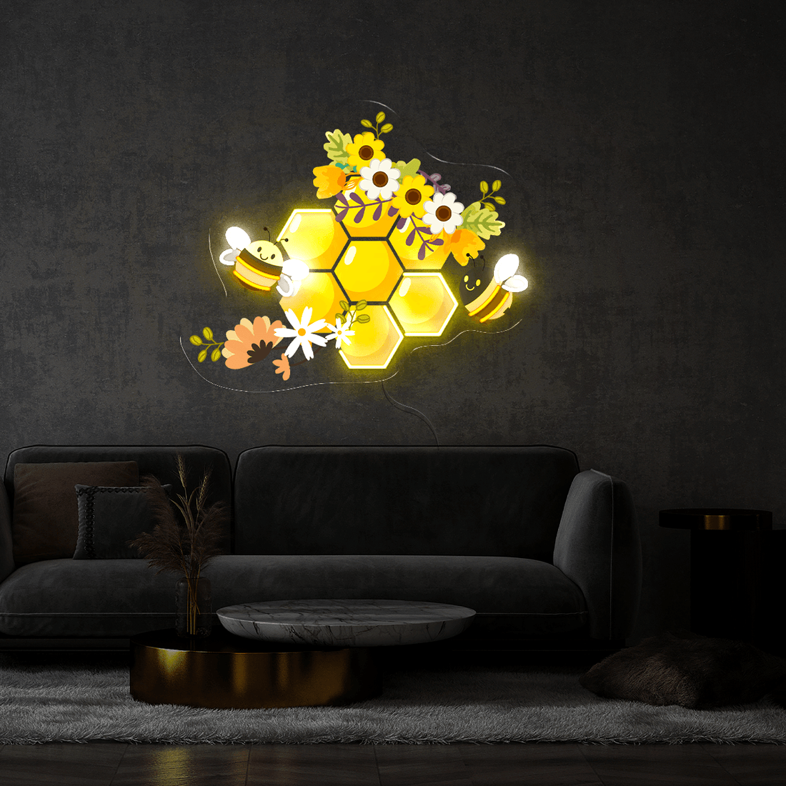 Honeycomb Bee Artwork Neon Sign