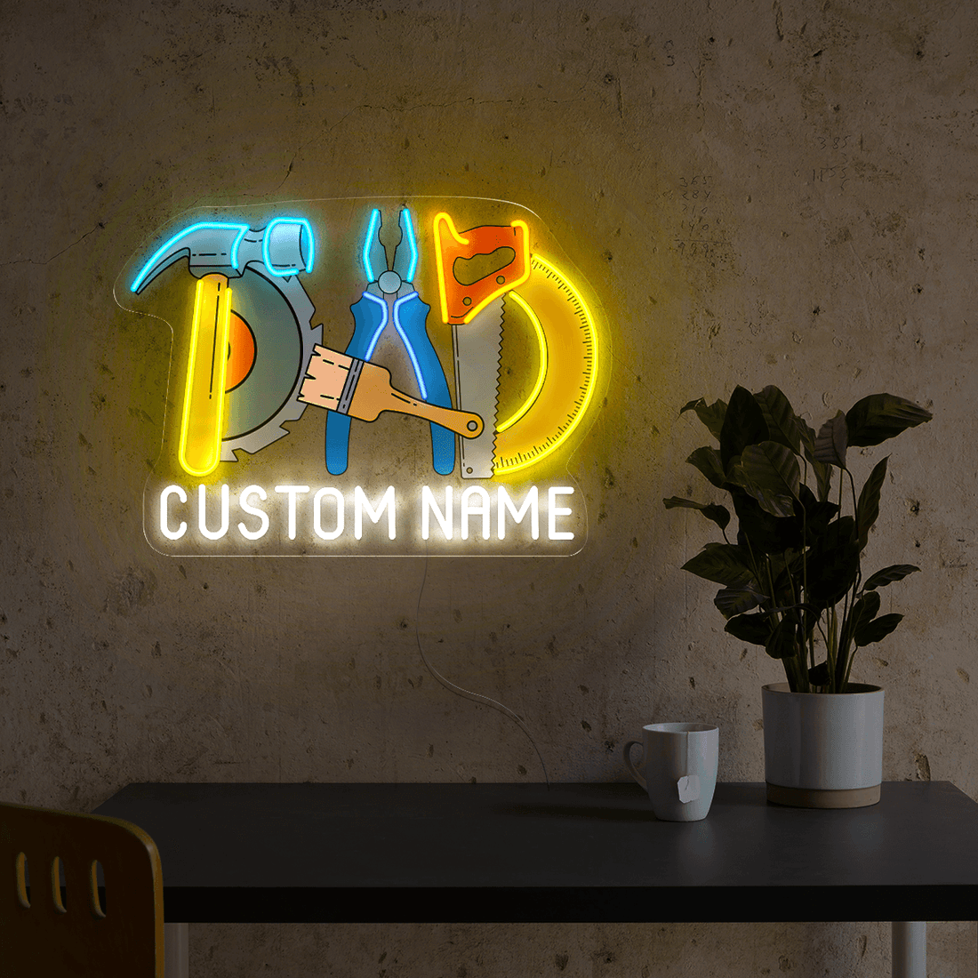 Personalized Dad's Hand Tools Artwork Neon Sign