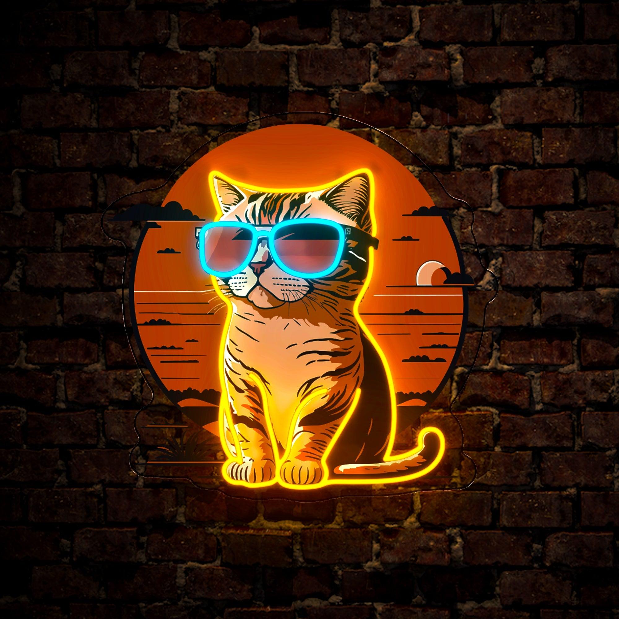 Sunset With Kitten Artwork Neon Sign
