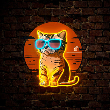 Sunset With Kitten Artwork Neon Sign