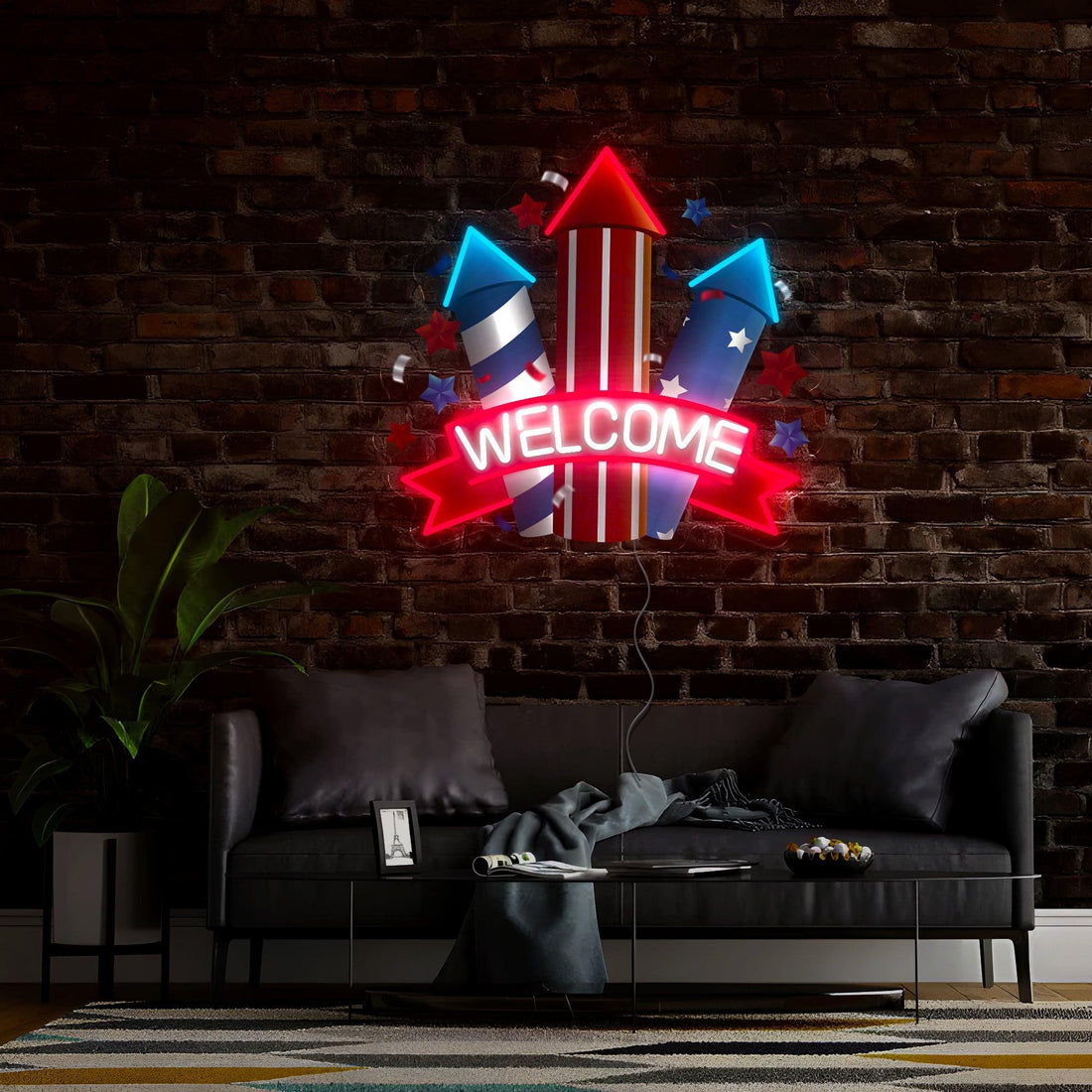 Welcome Americana Bottle Rocket Artwork Neon Sign