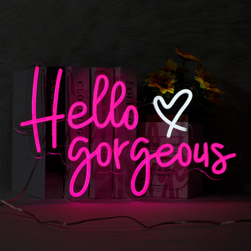 Hello Gorgeous Neon Sign - Elegant LED Wall Light Gift for Her, Chic Indoor Room Decor for Bedroom or Vanity
