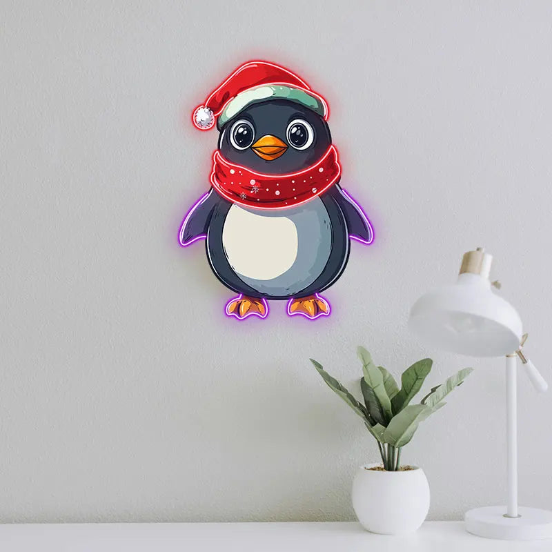 Christmas Penguin Neon Light - Adorable LED Light Decor for Holiday Parties, Kids' Rooms or Xmas Gifts | Festive Home Decoration