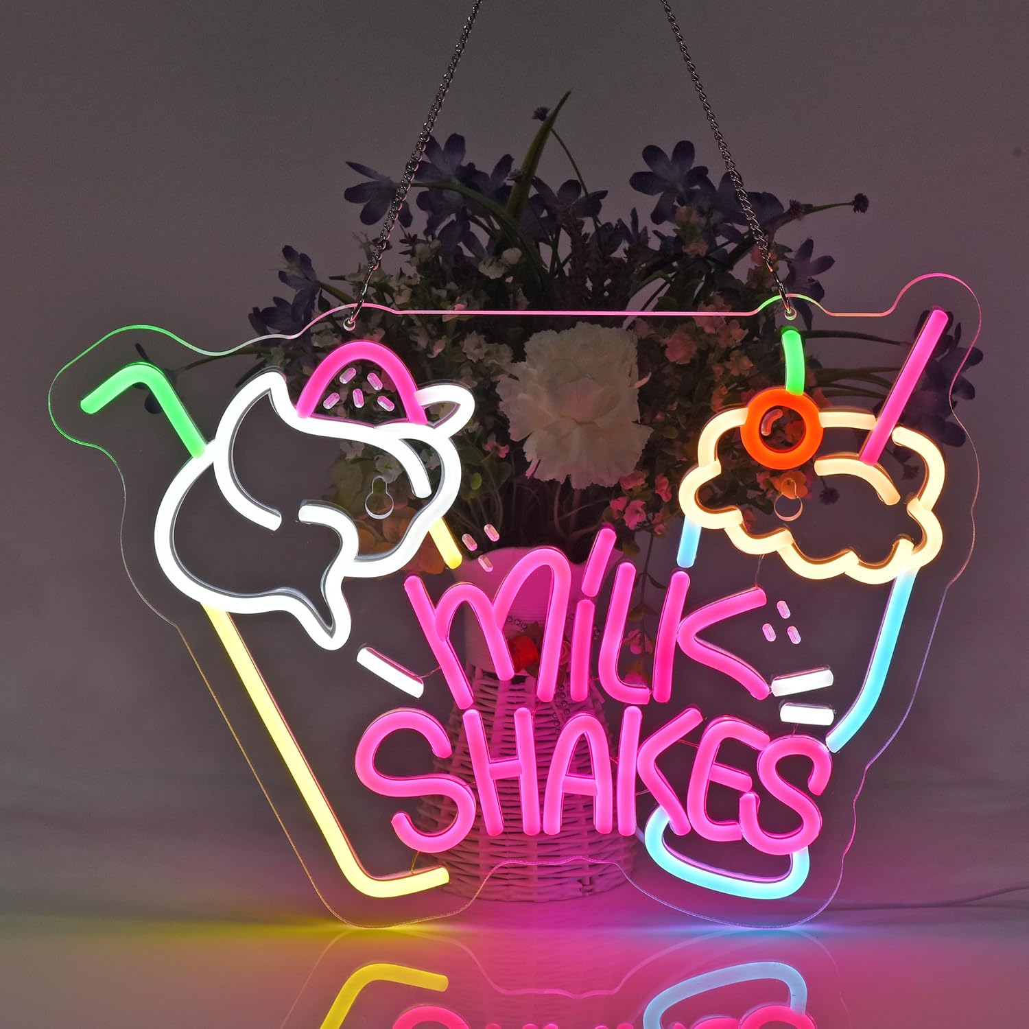 Milk Shakes Neon Sign LED Neon Lights Sign for Wall Art Decor for Food Drink Ice Cream Shop Frozen Yogurt Bar Bubble Tea Store