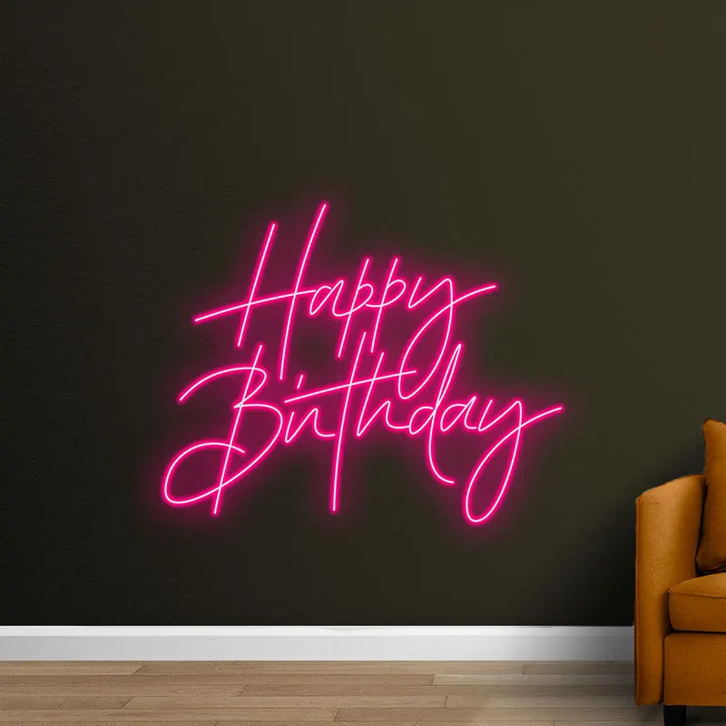 Toysign Custom Neon Light, Elegant Happy Birthday Neon Sign – LED Wall Art for Birthday Party Decor, Celebration, and Home Decor