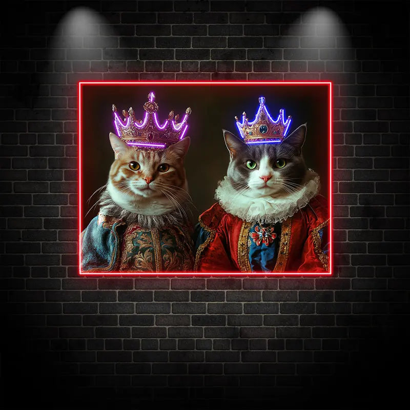 Cat King And Queen Wearing Purple Crowns Custom Neon Sign, Personalized LED Sign Light, Creative Gift Neon Light For Home Decor