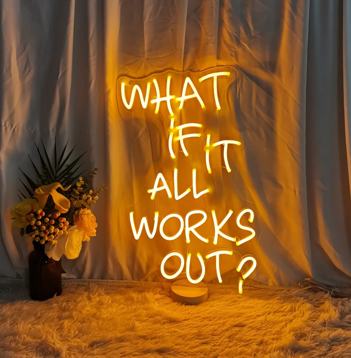 What If It All Works Out Neon Sign, Custom LED Neon Sign, Positive Quote Neon Light, Home Wall Decor, Personalized Gifts