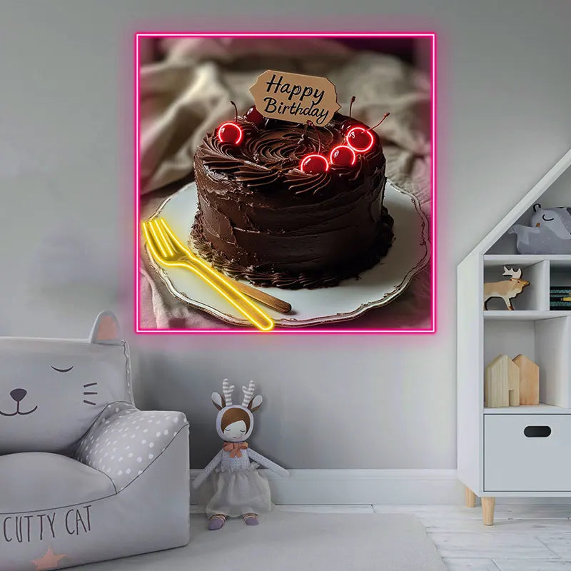 Chocolate Birthday Cake Neon Light, Perfect Decoration for Birthday, Bakery & Kitchen, Unique Gift for Chocolate Cake Lovers