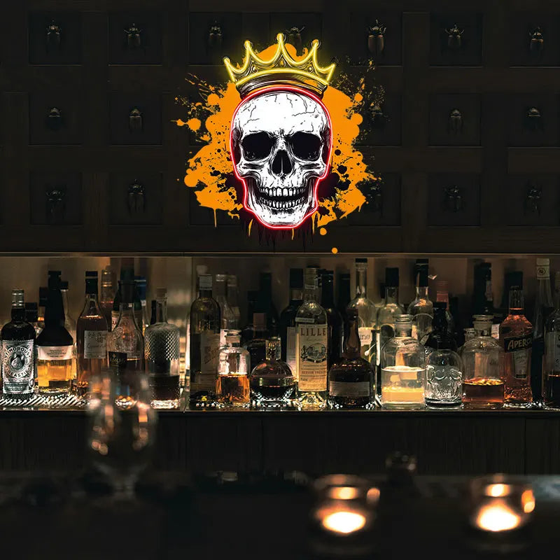 Crowned Skull Neon Sign – Edgy LED Wall Light for Man Cave, Bar, Halloween Decor or Unique Gift - Cool Gothic Vibes Neon Light