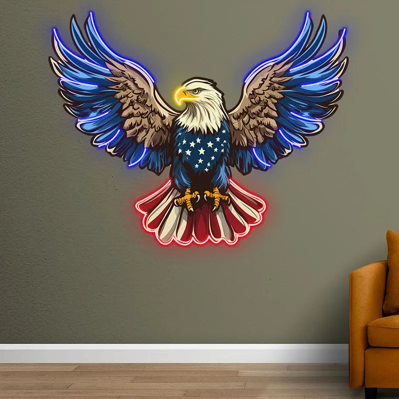 American Eagle Neon Light - Patriotic Wall Decor LED Sign, Stars & Stripes Design, Ideal for Living Room, Office or Man Cave