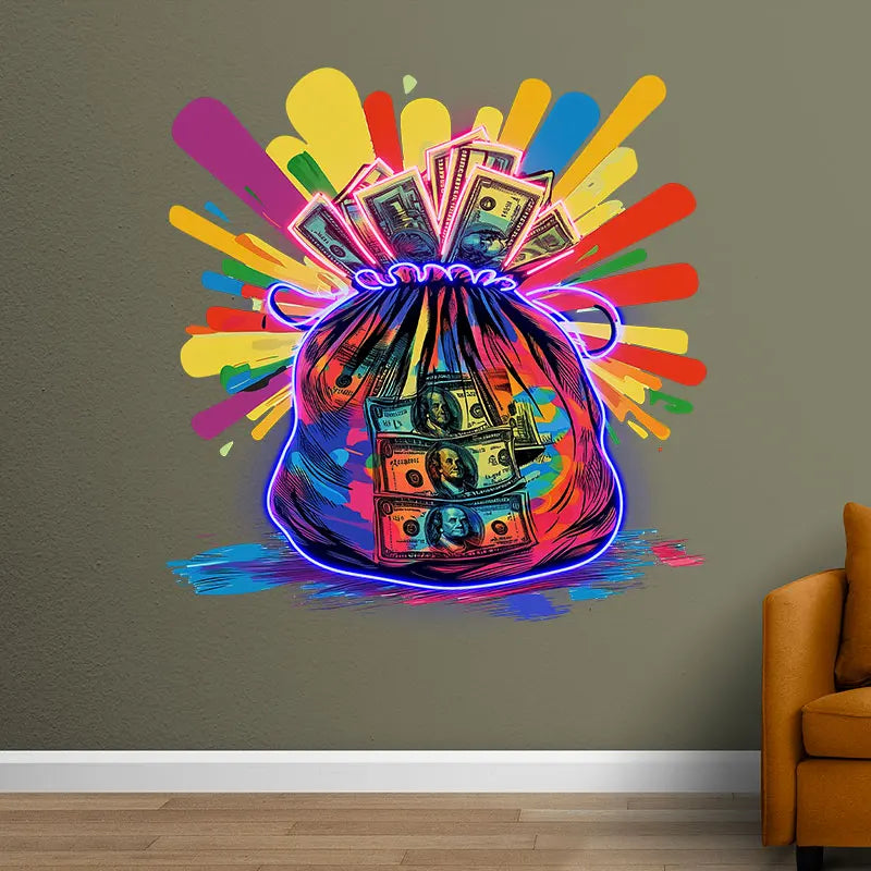 Colorful Money Bag Neon Sign, Creative Wall Hanging Neon Light, Art Decor Light