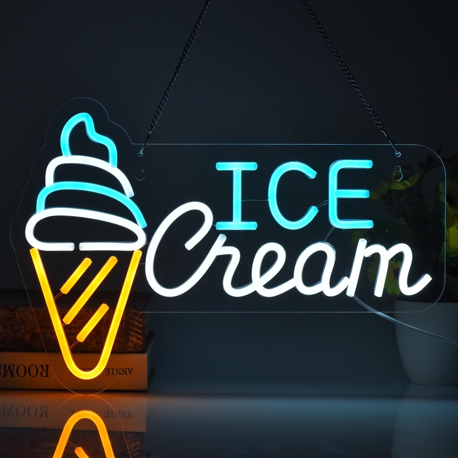 Ice Cream Neon Sign LED Wall Light – Cute Neon Light Up Sign for Bedroom, Kids Room, Dessert Shop, Ice Cream Parlor, Party Decor, Aesthetic Wall Art, Custom Neon Light for Girl Room