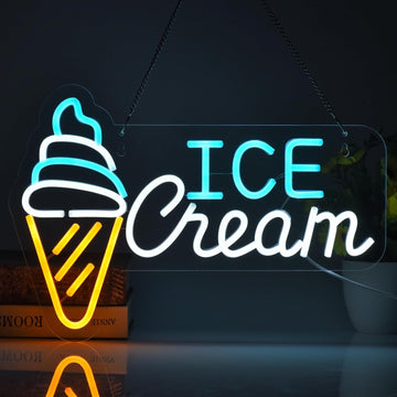 Ice Cream Neon Sign LED Wall Light – Cute Neon Light Up Sign for Bedroom, Kids Room, Dessert Shop, Ice Cream Parlor, Party Decor, Aesthetic Wall Art, Custom Neon Light for Girl Room