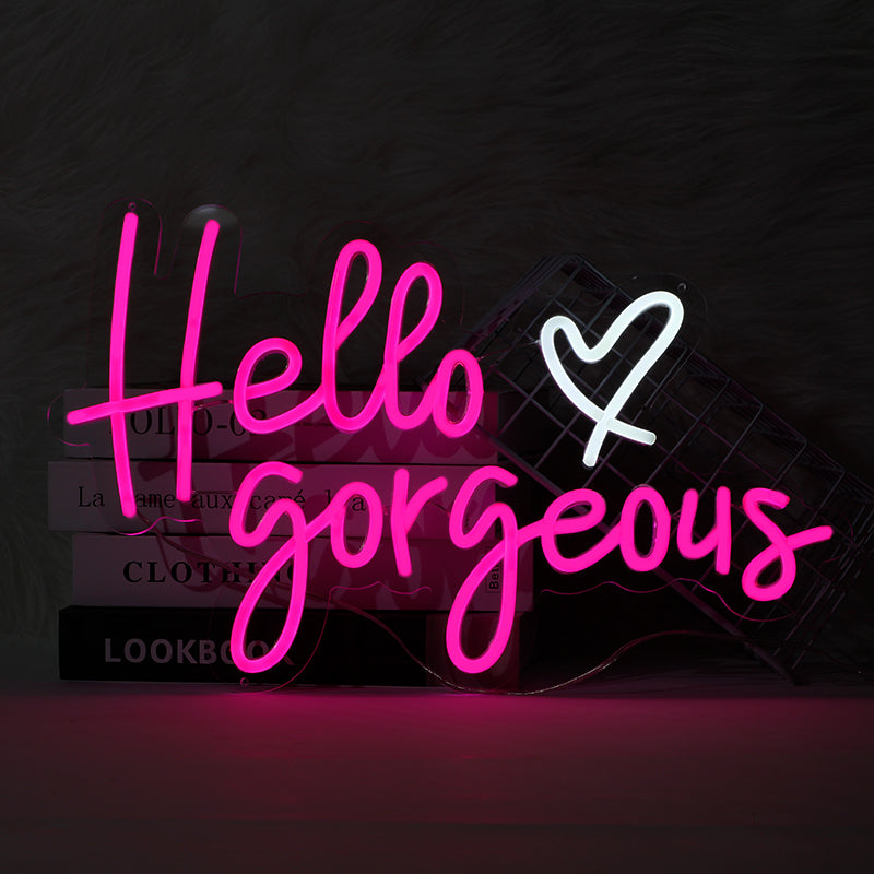 Hello Gorgeous Neon Sign - Elegant LED Wall Light Gift for Her, Chic Indoor Room Decor for Bedroom or Vanity