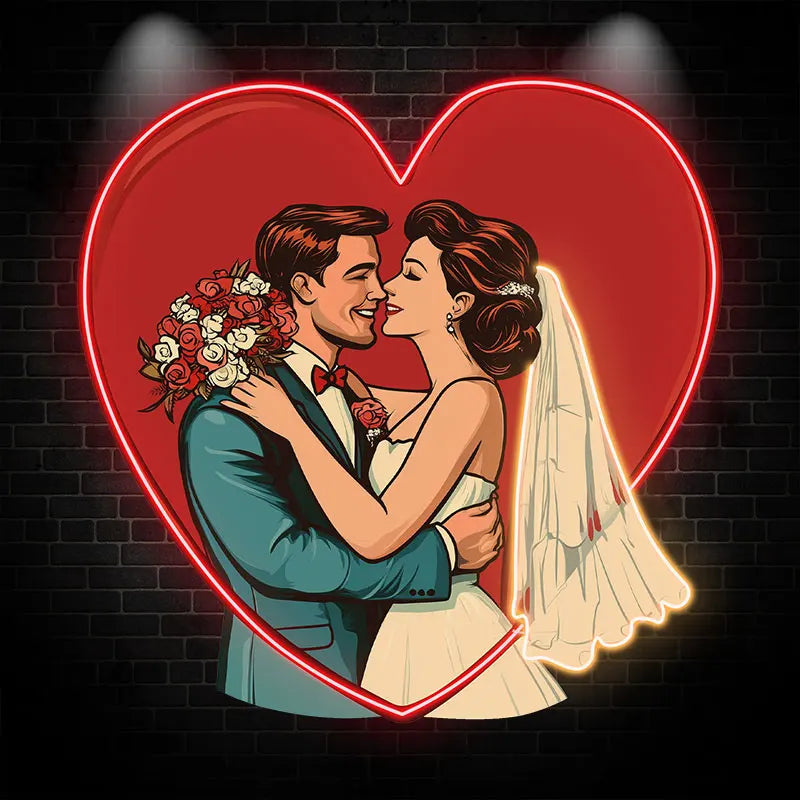 Wedding Hugging In Red Love Heart Custom LED Neon Light Sign