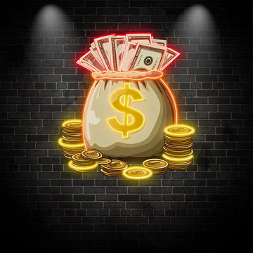 Money And Gold Coins Bag Neon Sign, Creative Wall Hanging Neon Light, Perfect Gift Good Luck Decor Light