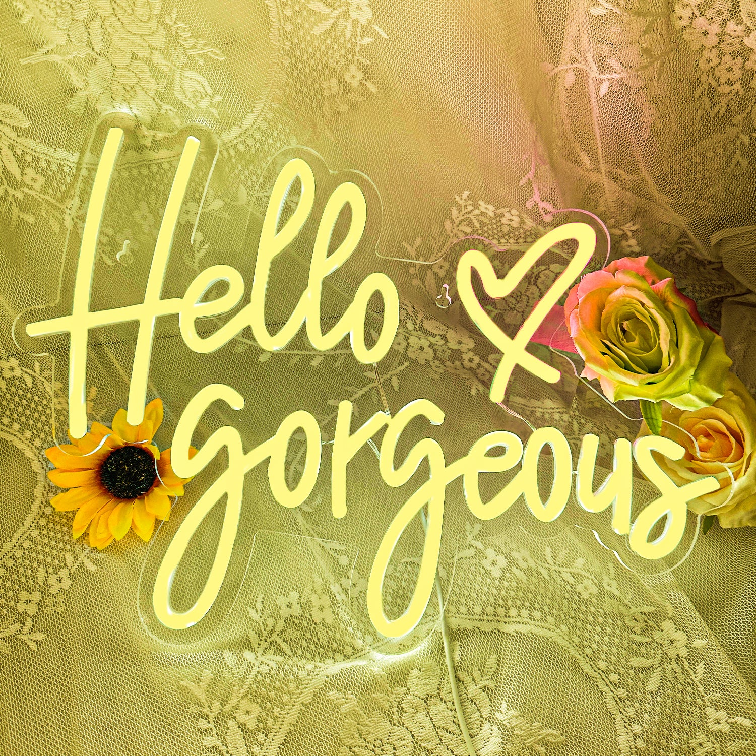 Yellow Hello Gorgeous Neon Sign - LED Light Wall Decor for Mom, Perfect Mother’s Day Gift, Bright & Stylish Sign for Bedroom, Vanity, Beauty Room