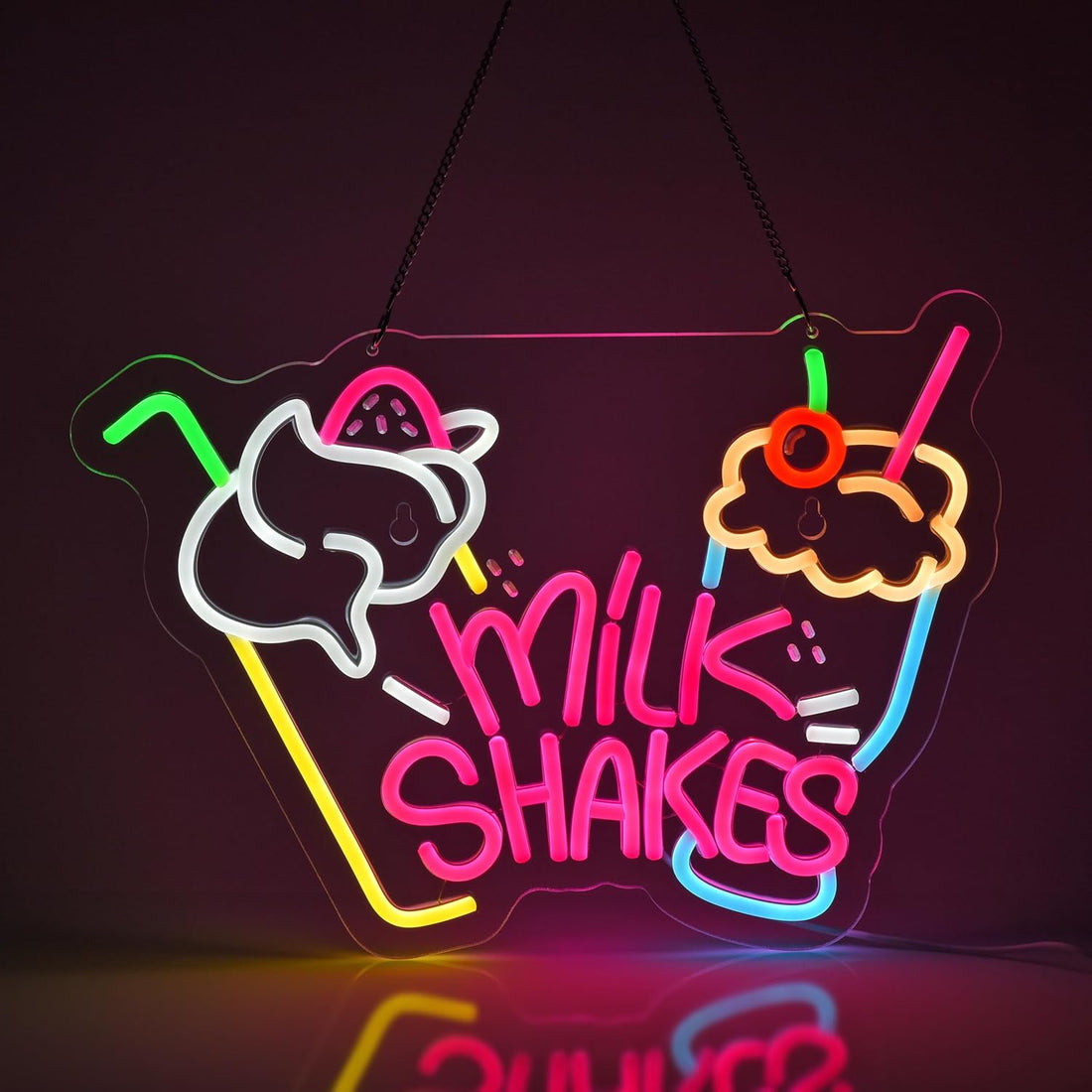 Milk Shakes Neon Sign LED Neon Lights Sign for Wall Art Decor for Food Drink Ice Cream Shop Frozen Yogurt Bar Bubble Tea Store