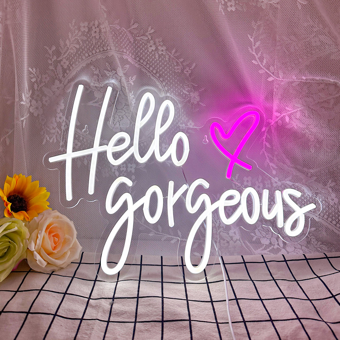 Hello Gorgeous Neon Sign - Custom LED Light for Wall Decor, Perfect for Bedroom, Salon, Event Backdrop