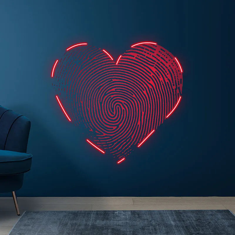 Red Fingerprint Heart Neon Sign, Creative Wall Hanging Neon Light, Whimsical Wedding Decor Light
